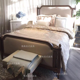 美式双人床1.8米橡木实木布艺床1.5乡村复古做旧简约欧式卧室家具