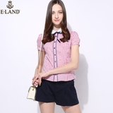 ELAND韩国衣恋夏季新品小格纹系带短袖衬衫EEBW52521N专柜正品