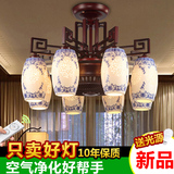 中式复古客厅陶瓷带风扇吊灯LED餐厅隐形吊扇灯茶馆新古典负离子