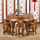 中式餐桌 明清复古仿古餐桌饭桌 香樟木楠木全实木明清圆形餐桌櫈