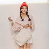 EAL韩国东大门夏季女装女士薄款上衣 V领蝙蝠袖针织衫 女套头A52