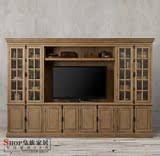 美式电视柜 组合实木电视柜 做旧电视柜 复古视听柜 高端家具定制