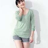 16夏季长袖t恤女装韩版宽松纯色vl领打底衫超薄款t恤女长袖大码潮