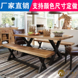 美式复古实木餐桌 做旧原木咖啡厅桌椅 新款x型桌子 酒吧酒店桌椅