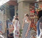 2016夏韩国百搭显瘦气质小清新几何图案吊带中长款连衣裙女背心裙