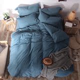 简约秋冬保暖素色棉麻磨毛四件套纯色亚麻被套床单1.8m床上用品
