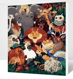 新品数字油画包邮卡通儿童diy手绘油画动物大象狮子数码油画卧室
