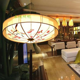 新中式仿古布艺吊灯手绘创意荷花现代餐厅茶楼卧室酒店工程灯笼