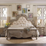 新古典实木雕花床美式复古做旧双人1.8米布艺床法式1.5米皮艺婚床