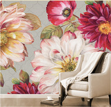大型壁画客厅卧室电视沙发床头背景墙纸复古手绘花卉无缝壁纸油画