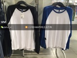 HM H＆M专柜正品代购 男装棉质对比色插肩长袖棒球T恤上衣