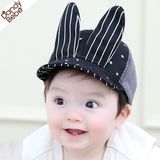 儿童夏季3-6-12个月婴儿棒球帽兔耳朵软沿翻边网帽男女宝宝遮阳帽