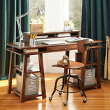 美式复古实木电脑桌台式书架写字桌简约现代北欧书桌办公桌子