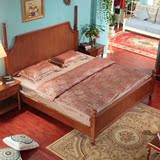 美式乡村做旧棕色1.2米大床全实木床欧式地中海2米 双人橡木矮床