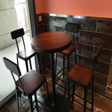 铁艺星巴克复古高脚吧台椅凳实木桌椅组合酒吧椅小圆方桌仿真皮凳
