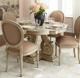 特价欧式圆形餐桌复古怀旧餐桌椅组合美式做旧实木桌美式实木园桌
