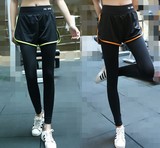 夏季薄款高弹力健身运动裤女假两件短裤紧身速干裤瑜伽裤跑步长裤