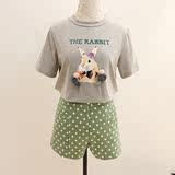 2016夏季新品女装可爱卡通兔子图案字母圆领短袖t恤宽松百搭上衣