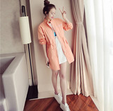 2016春装韩版时尚抽绳收腰风衣女中长款长袖宽松显瘦薄款外套女夏