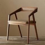 欧式实木皮革椅子扶手靠背餐椅复古实木办公椅电脑椅原木咖啡厅椅