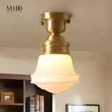 美式全铜小吸顶灯纯铜阳台厨卫走道玄关白玉玻璃灯罩灯具