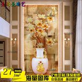 大型壁画3D立体中式高清玉兰花瓶彩雕玄关走廊过道背景墙纸壁纸