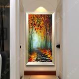 玄关装饰画竖版走廊过道壁画抽象油画手绘立体风景画走道门厅挂画