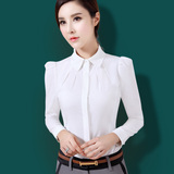 衬衫女春装长袖职业衬衣 2016新款韩版修身白色ol工作服女士正装