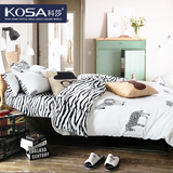 科莎韩式简约 纯棉四件套 床上用品全棉4件套斑马纹被套黑白床单