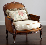 实木老虎椅沙发 美式布艺单人沙发客厅休闲躺椅新古典书房椅家具