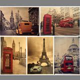 欧洲英国伦敦街道 街景海报装饰画 欧洲复古浪漫街景电话亭海报画
