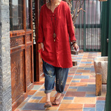 2016春夏新款原创棉麻女装衬衫中长款棉麻衬衣民族风中式布衣