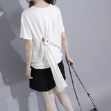 欧美港风后背绑带设计感夏装韩版圆领短袖T恤女短款宽松个性tee