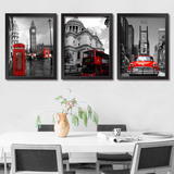 欧式建筑街头风景装饰画客厅现代汽车挂画餐厅黑白壁画墙画有框画