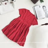 韩国春夏女装新款 红色中长款显瘦宽松针织大摆短袖连衣裙蓬蓬裙