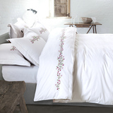 欧罗帝家纺 纯棉绣花四件套纯色简约酒店床上用品被套床单式家纺