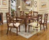 美式实木一桌六椅子定制 北欧客厅组合餐桌椅餐椅 桦木橡木家具