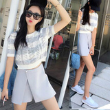 2016夏季新款韩版女装时尚小香风宽松短袖短裤裙休闲套装裙两件套