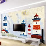 3D无缝大型地中海风格壁画儿童房卧室客厅电视背景墙墙纸灯塔壁纸
