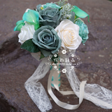 森系新娘手捧花仿真花材拍照结婚橱窗韩式西式婚礼蒂芙尼蓝色包邮