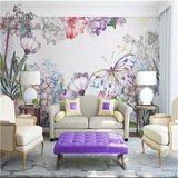 现代欧式手绘水彩花卉电视背景墙纸壁纸    客厅沙发无缝大型壁画