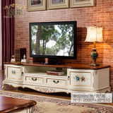 美式客厅电视柜彩绘组合家具 欧式整体象牙白地柜矮柜电视柜特价