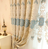 现代简约简欧客厅卧室平面落地窗绣花全遮光隔光窗帘布料成品特价