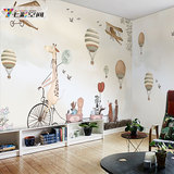 儿童房壁纸卡通风格动物艺术手绘墙纸卧室背景墙布定制壁画温馨