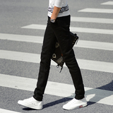 秋季黑色牛仔裤男士修身型弹力显瘦小脚裤韩版潮流时尚休闲长裤子