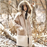 冬装新款女韩版两面穿貉子毛连帽鹿皮绒大衣麂皮绒棉衣羊羔毛外套