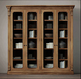 美式乡村实木复古做旧书柜 法式宜家书房书架 开放式无门书柜定制