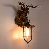 LOFT复古工业风壁灯客厅咖啡厅卧室酒吧装饰灯具创意个性鹿头壁灯