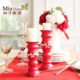 欧式创意复古怀旧陶瓷蜡烛台 美式红色餐桌装饰品圣凯瑟琳烛台