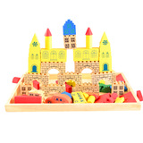 儿童早教益智木制学习玩具 50粒古城堡城市汽车积木3－6岁